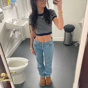 Blue and White Striped Crop Top